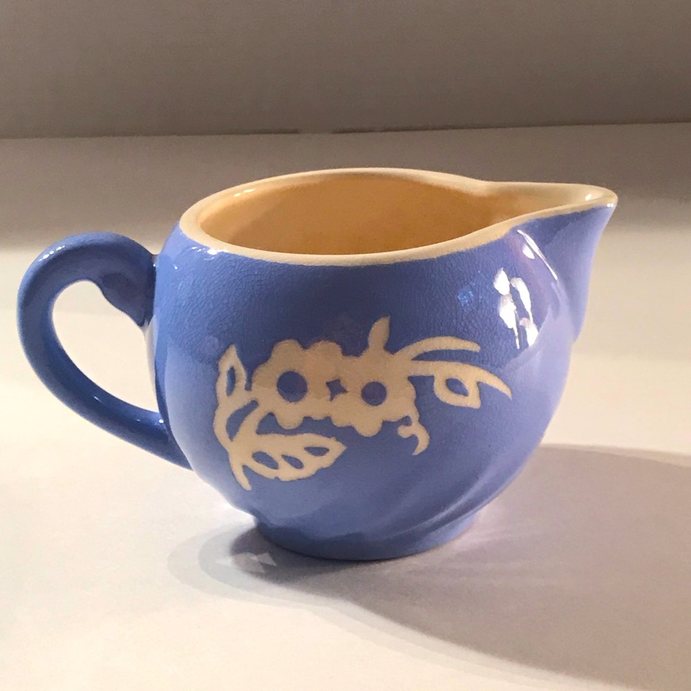 Vintage Harker Pottery Cameoware Shell Shape Creamer with Dainty Flower Design.